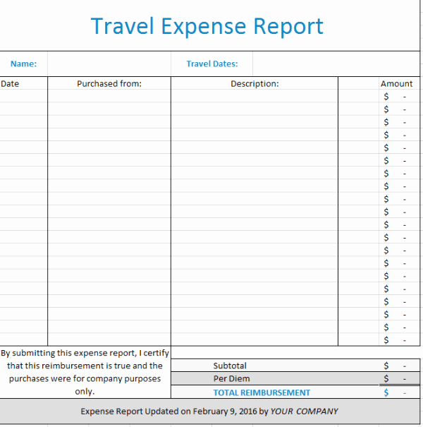 Expense Report Template Excel Awesome Travel Expense Report Template [free Download]