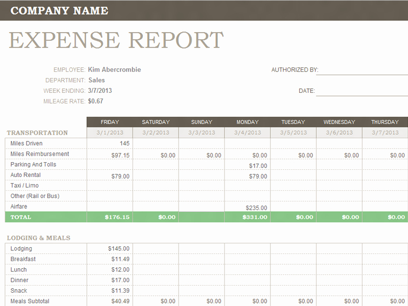 Expense Report Template Excel Elegant Weekly Expense Report for Microsoft Excel