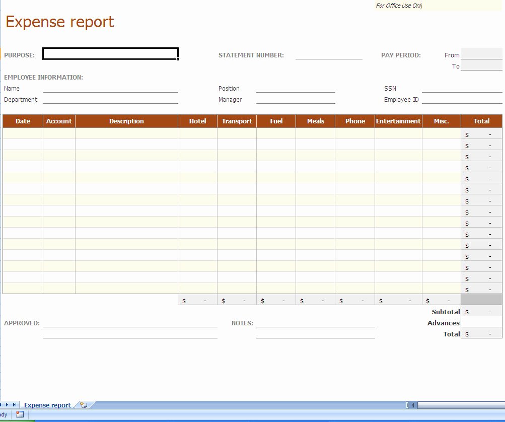 Expenses Report Template Excel New Expense Report Excel Template