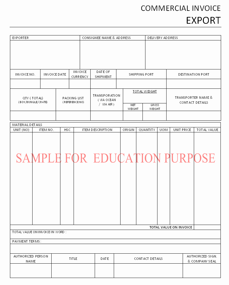Export Commercial Invoice Template Awesome Export Mercial Invoice