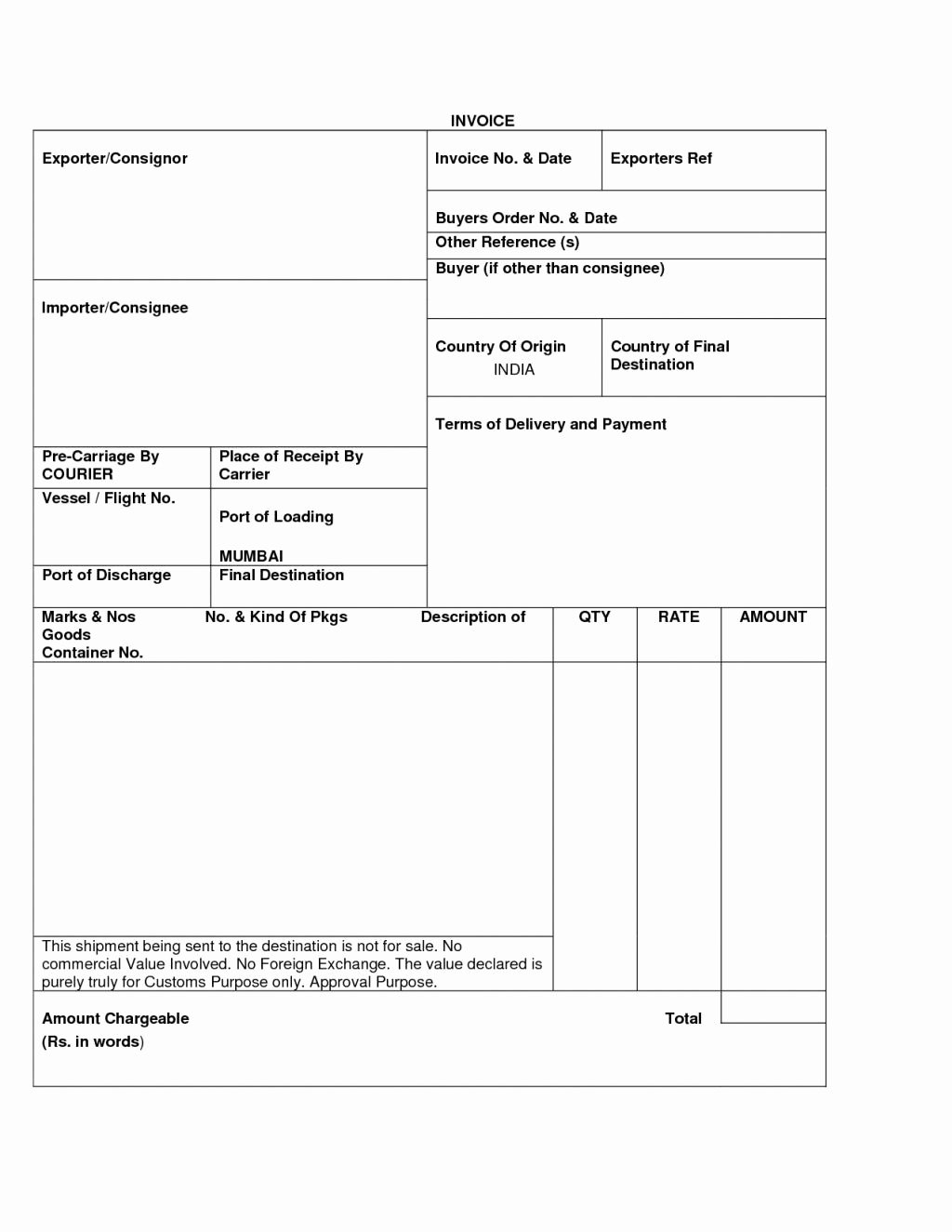 Export Commercial Invoice Template Best Of Sample Export Invoice Export Invoice format