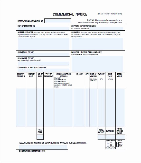 Export Commercial Invoice Template Fresh Mercial Invoice Template Excel