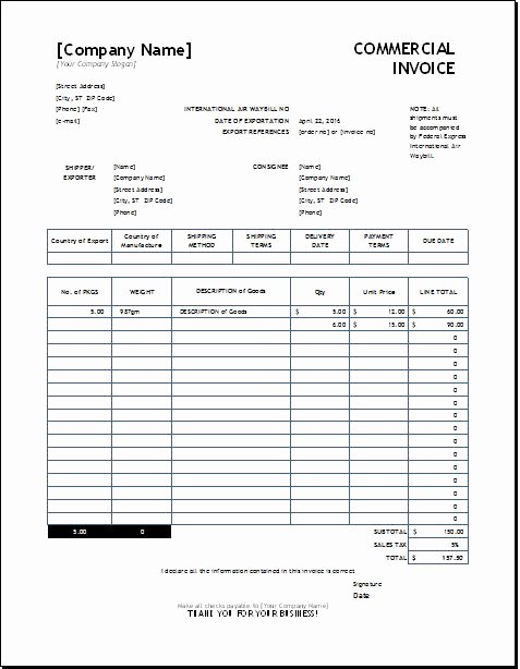 Export Commercial Invoice Template Inspirational Mercial Invoice Download at