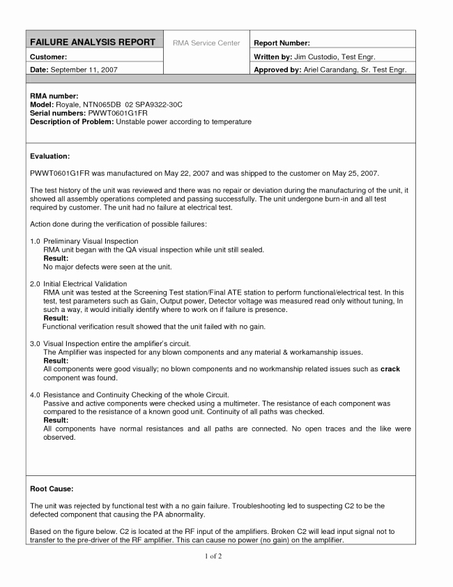 Failure Analysis Report Template Best Of Failure Analysis Report Template Example with Information