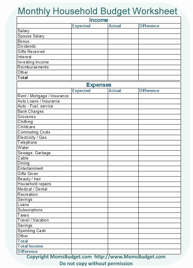 Family Budget Planner Template Elegant Monthly Household Bud Worksheet Free Printable