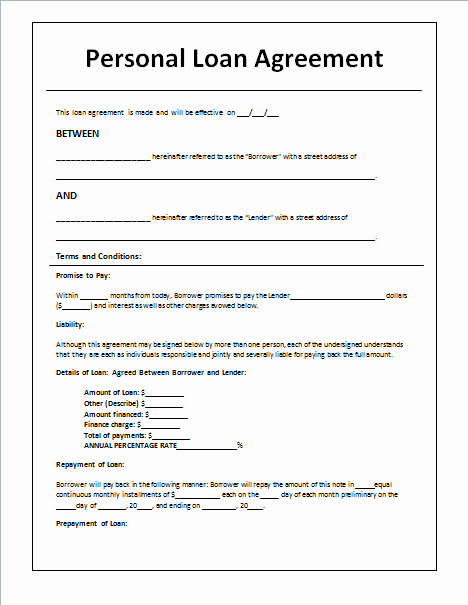 Family Loan Agreement Template Free Fresh Personal Loan Agreement Template and Sample
