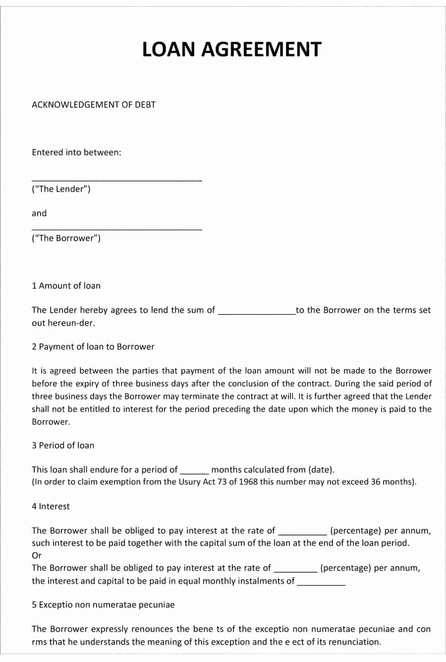 Family Loan Agreement Template Free New Template Standard Loan Agreement Template
