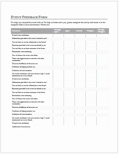 Feedback form Template Word Awesome Ms Word event Feedback forms