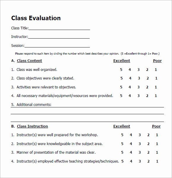 Feedback form Template Word Elegant 7 Class Evaluation Samples