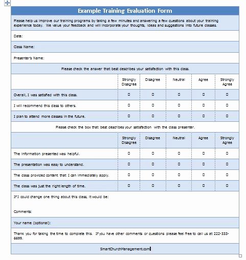 Feedback form Template Word New Example Training Evaluation form
