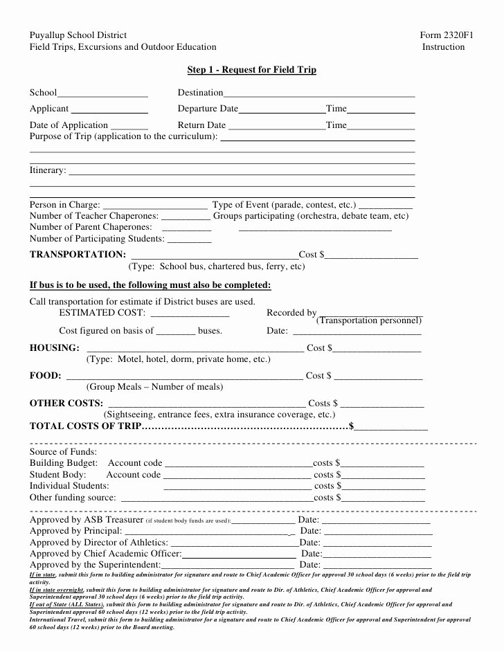 Field Trip form Template Awesome Field Trip forms