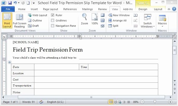 Field Trip form Template Awesome School Field Trip Permission Slip Template for Word