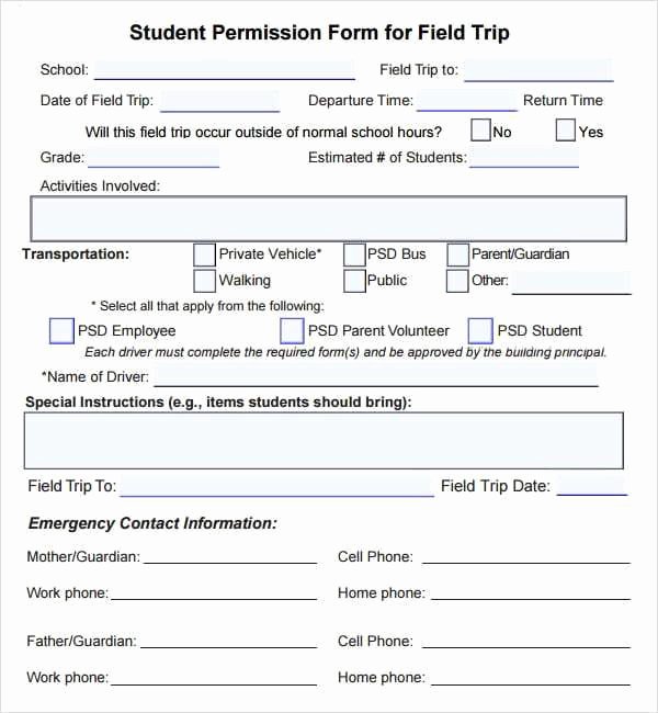 Field Trip form Template Lovely 11 Permission Slip Templates Word Excel Pdf formats