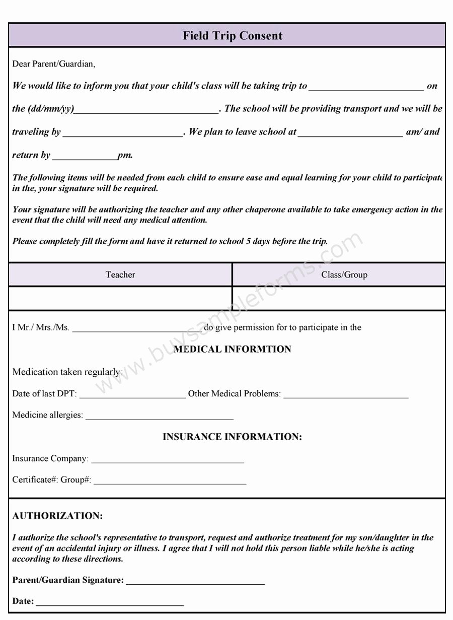 Field Trip form Template Lovely Field Trip Consent form
