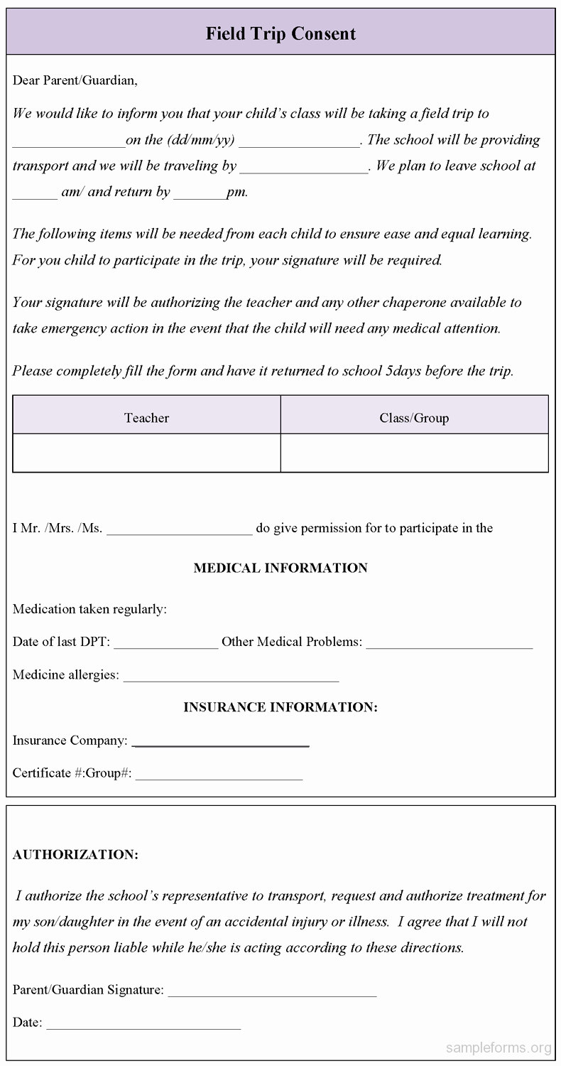 Field Trip form Template Luxury Field Trip Consent form Sample forms