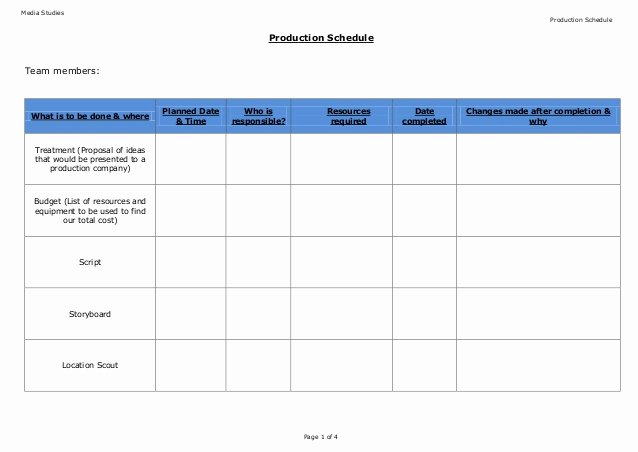 Film Production Schedule Template Best Of Production Schedule Template Blank