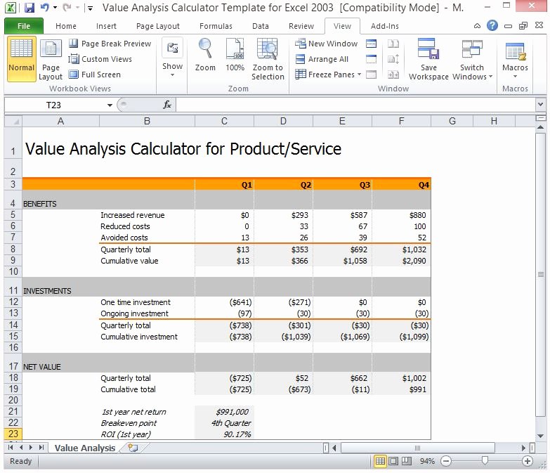 Financial Analysis Excel Template Best Of Value Analysis Calculator Template for Excel