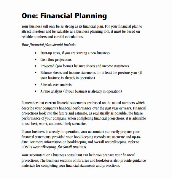 Financial Plan Template Free Unique 6 Sample Financial Business Plan Templates