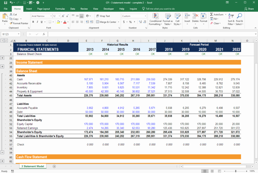 Financial Report Template Excel Awesome 3 Statement Model In E Statement Balance Sheet Cash Flow
