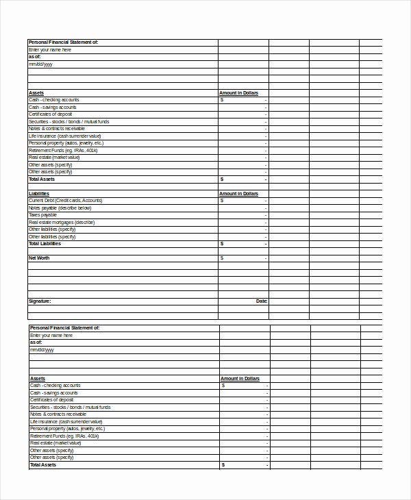 Financial Statements Excel Template Luxury Personal Financial Statement 9 Free Excel Pdf