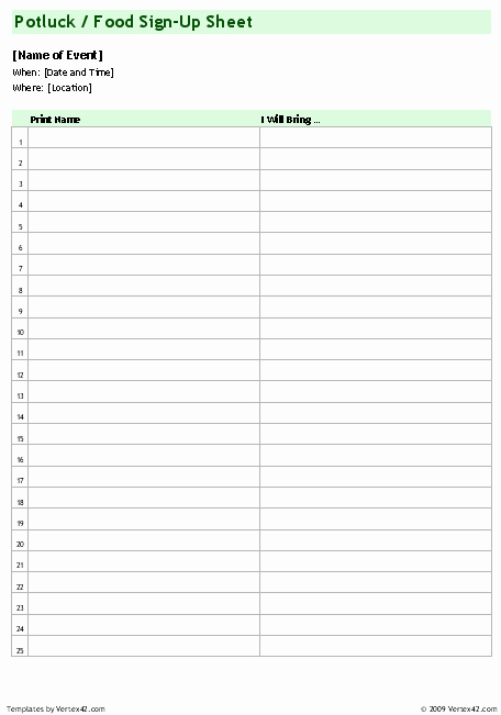 Food Sign Up Sheet Template Best Of Sign Up Sheets Potluck Sign Up Sheet