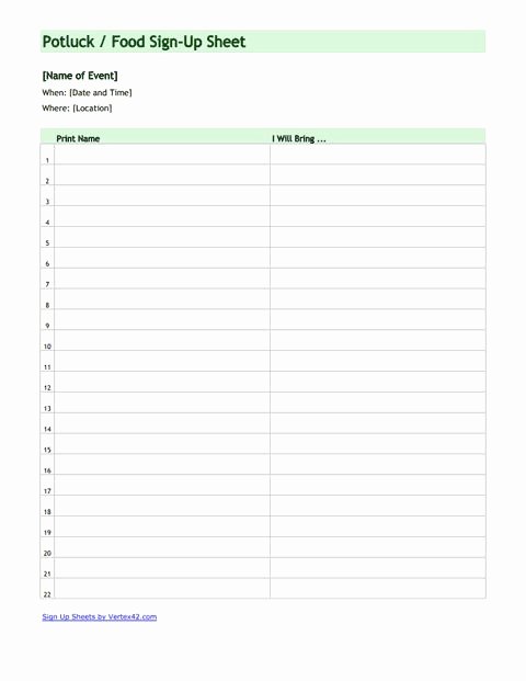 Food Sign Up Sheet Template Fresh Download the Potluck Food Sign Up Sheet From Vertex42