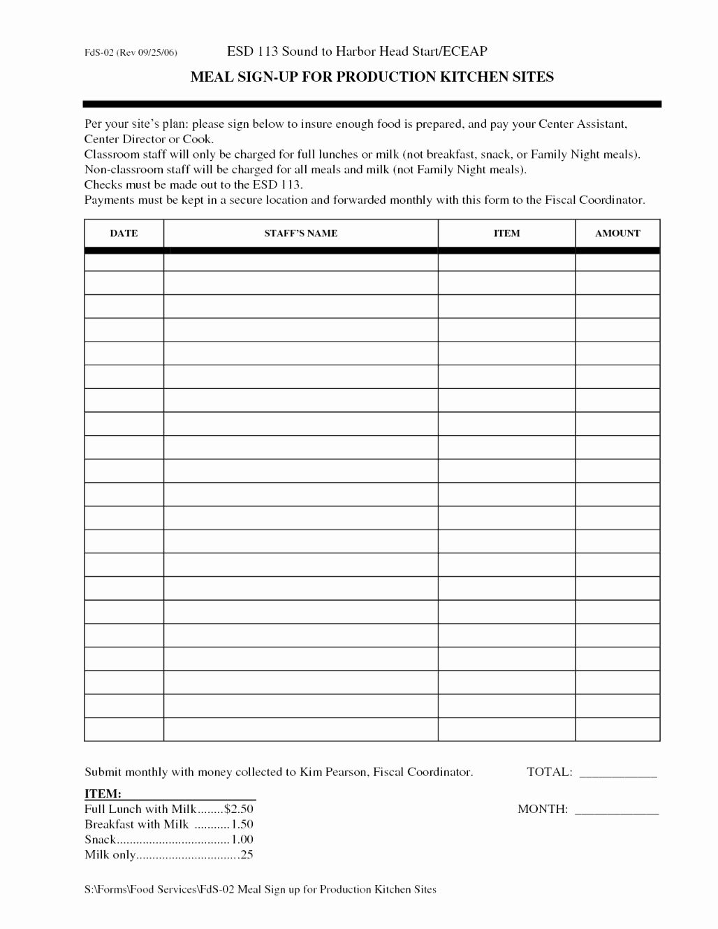 food sign up sheet template photo