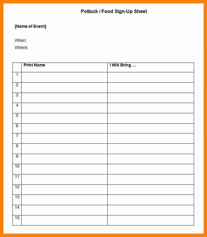 Food Sign Up Sheet Template Unique Food Sign Up Sheet Wevo