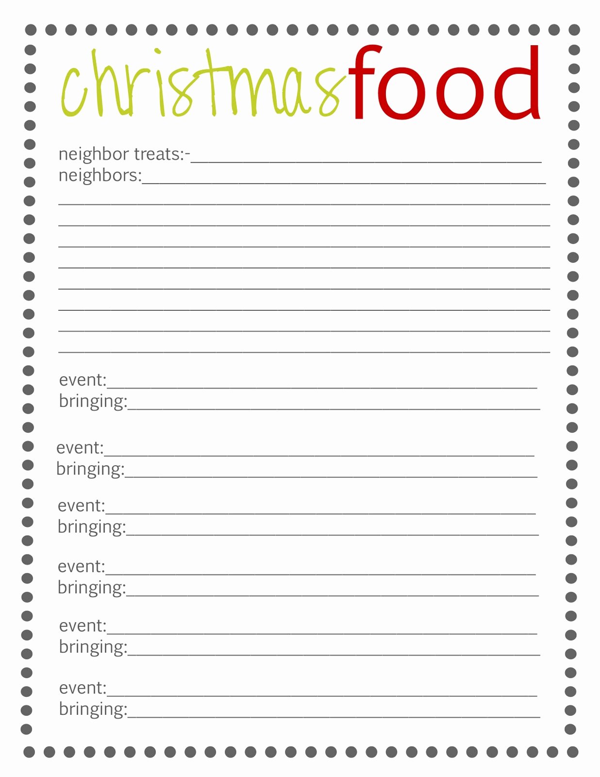 Food Sign Up Sheet Template