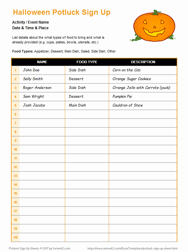 Food Sign Up Sheet Template Unique Potluck Sign Up Sheets for Excel and Google Sheets