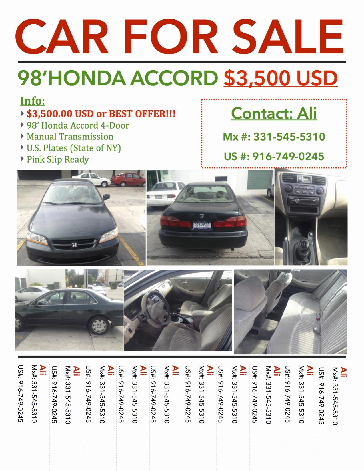 For Sale Flyer Template New Car for Sale Honda Accord