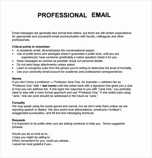Formal E Mail Template Inspirational 8 Sample Professional Emails Pdf