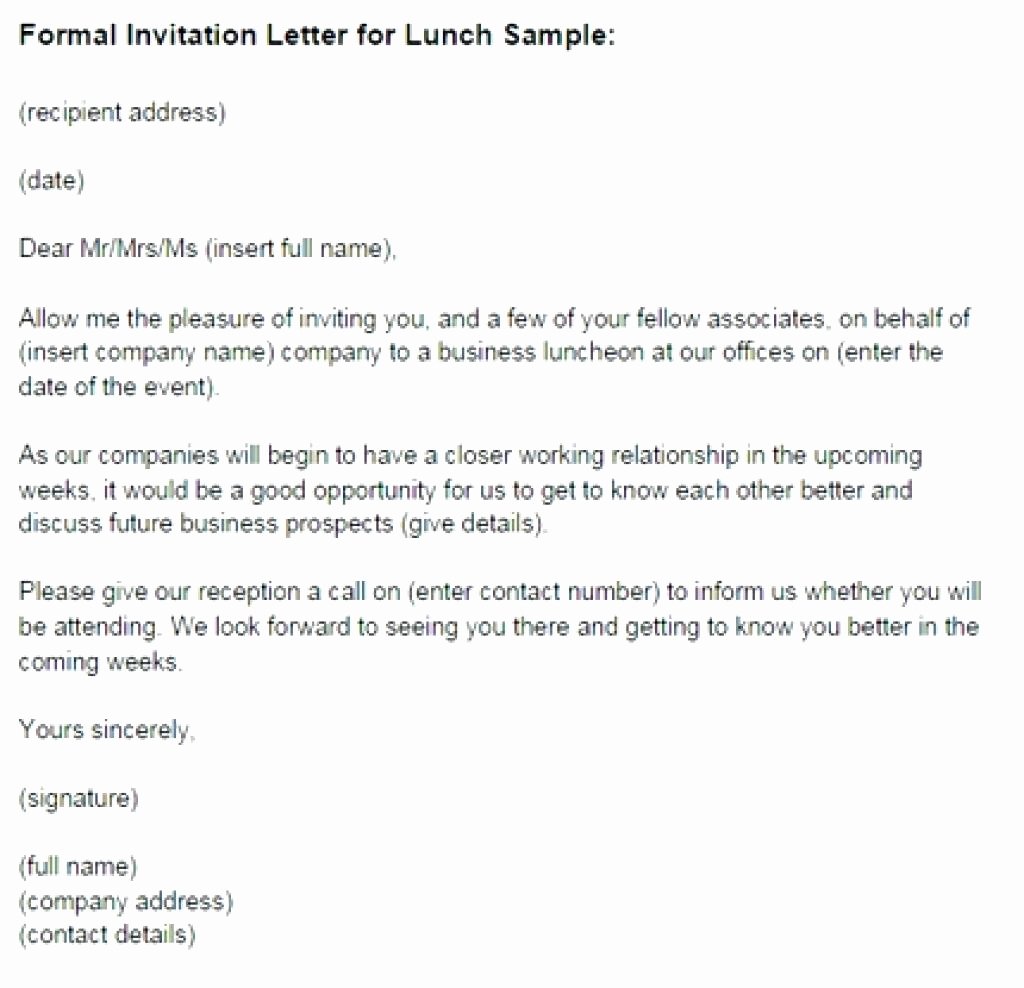 Formal E Mail Template Lovely Sample Invitation Letter for Business Lunch Meeting