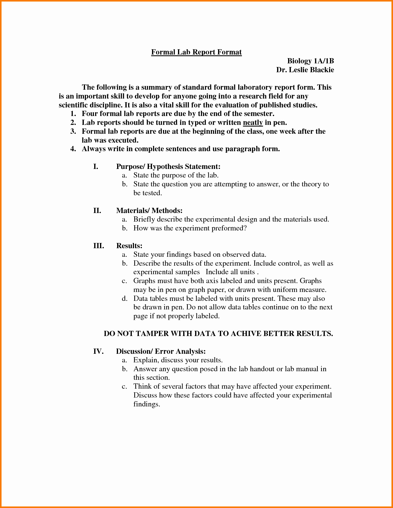 Formal Lab Report Template Fresh Business Report Examples
