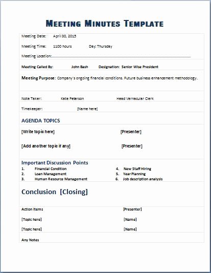 Formal Meeting Agenda Template Awesome formal Meeting Minutes Template
