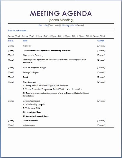 Formal Meeting Agenda Template New 10 formally Used Agenda Templates