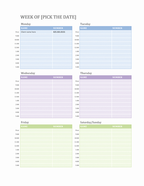 Free Appointment Schedule Template Beautiful Weekly Appointment Calendar Schedules Templates