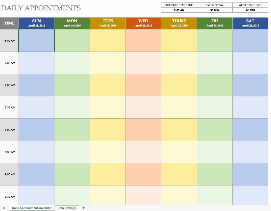 Free Appointment Schedule Template Inspirational Free Excel Calendar Templates