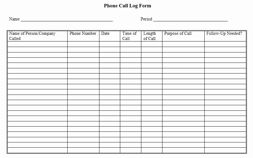 Free Call Log Template Awesome Phone Call Log form Free Download Doc format Template 5