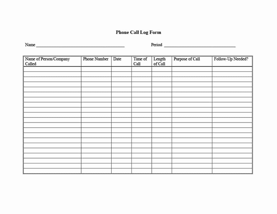 Free Call Log Template Luxury 40 Printable Call Log Templates In Microsoft Word and Excel