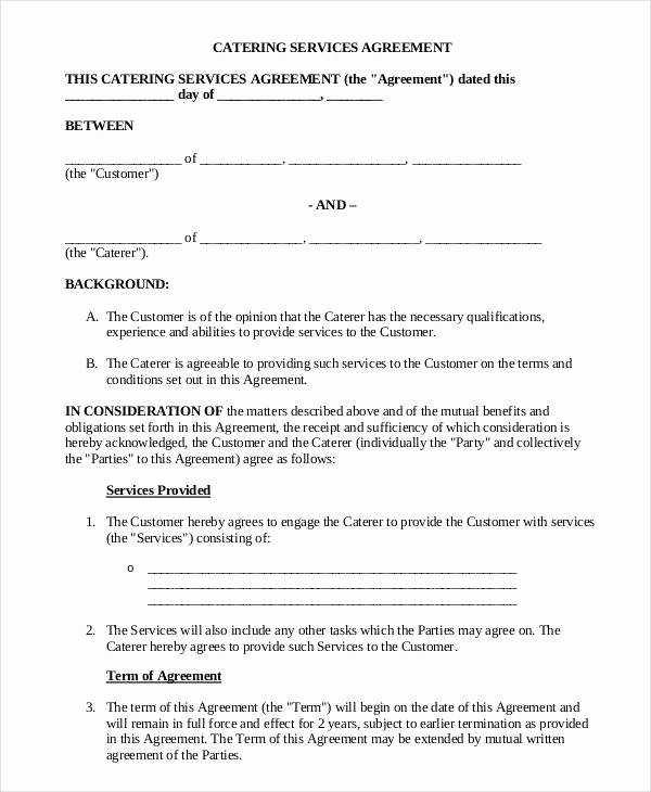 Free Catering Contract Template Awesome 9 Catering Contract Templates – Free Sample Example