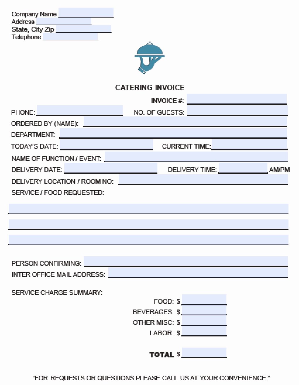 Free Catering Invoice Template Awesome Free Catering Service Invoice Template Excel