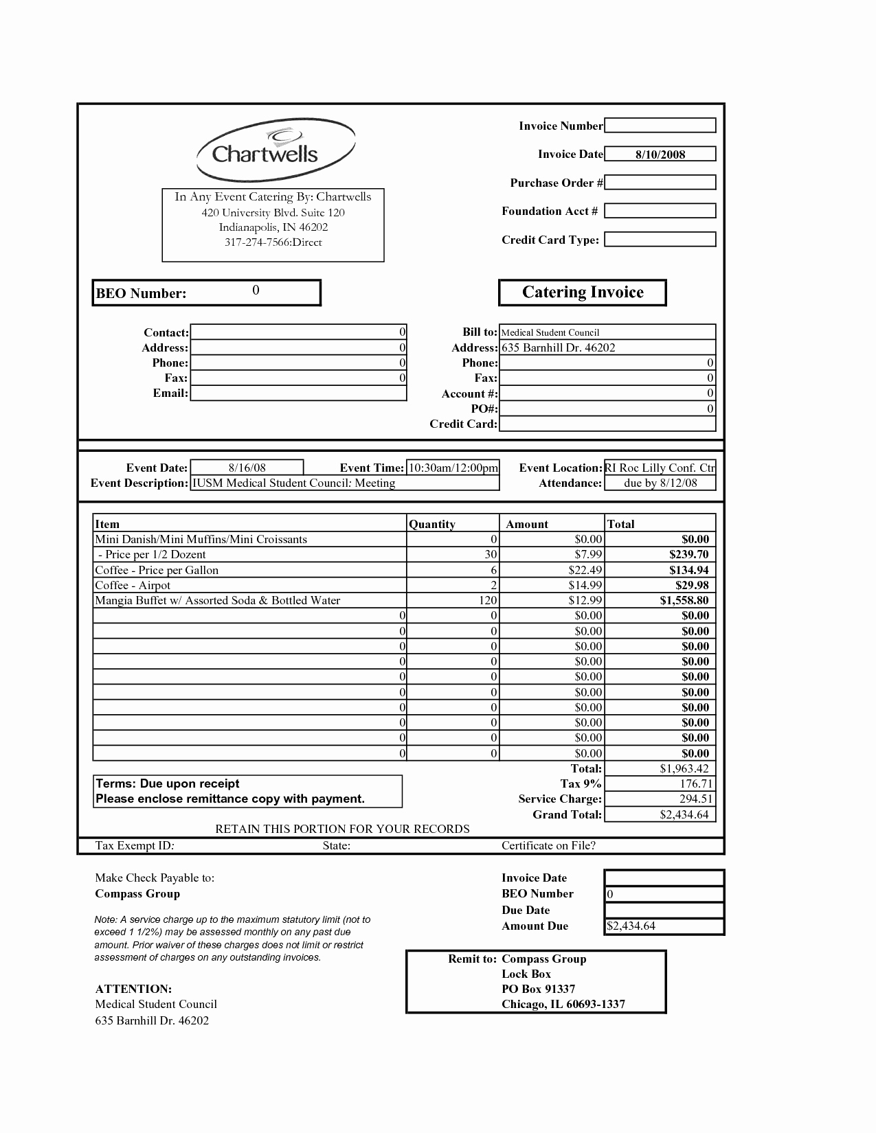 Free Catering Invoice Template Beautiful 7 Best Of Catering Invoice Template Word Free