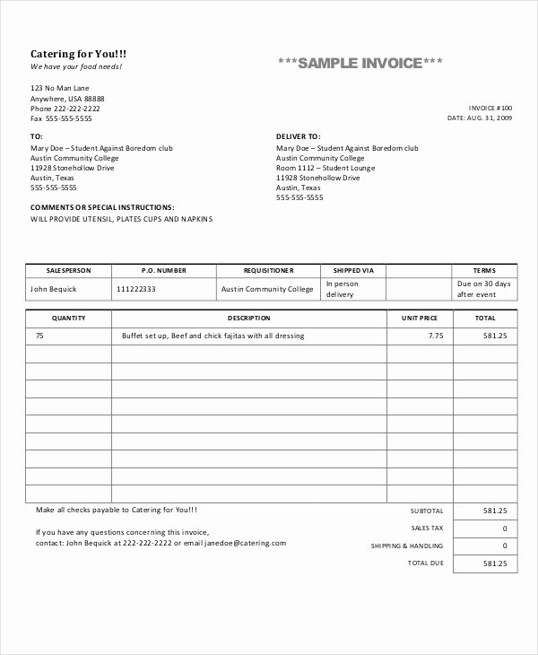 Free Catering Invoice Template Best Of Catering Invoice Templates 8 Free Word Pdf format