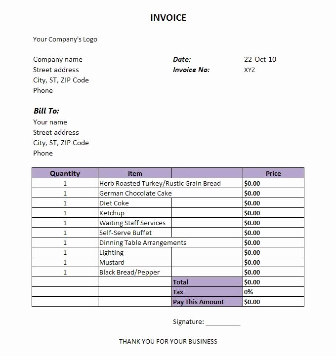 Free Catering Invoice Template Inspirational 7 Best Of Sample Catering Invoice Catering