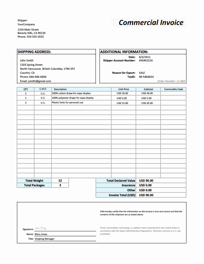 Free Commercial Invoice Template Elegant Non Mercial Invoice Sample