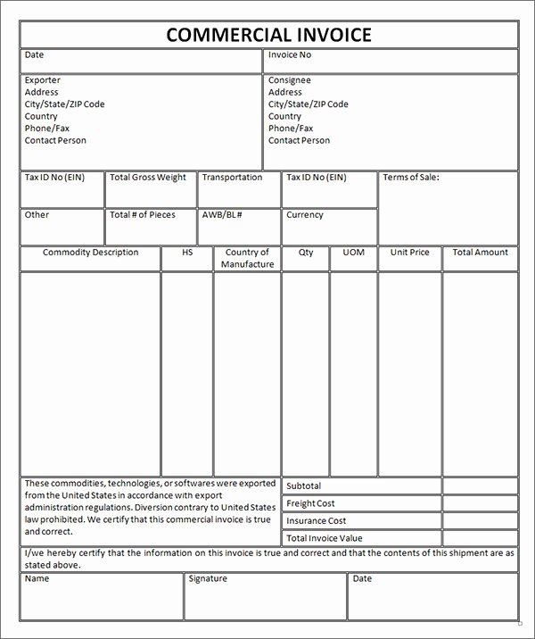 Free Commercial Invoice Template New 18 Free Mercial Invoice Templates