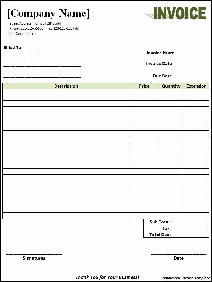 Free Commercial Invoice Template New Invoice Templates