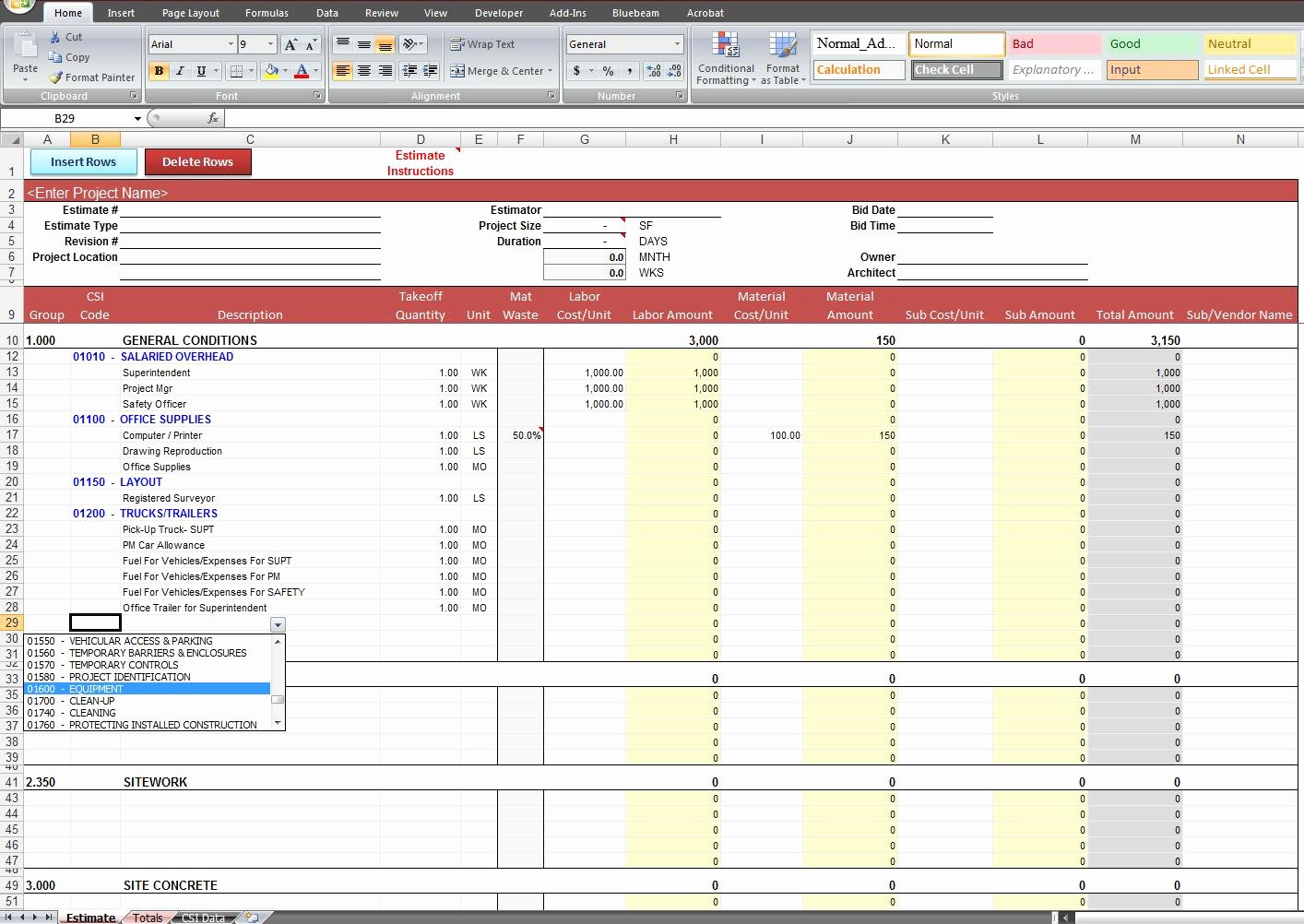 Free Construction Estimate Template Excel Best Of Free Building Construction Estimate Spreadsheet Excel