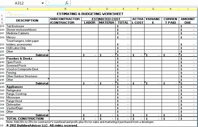 Free Construction Estimate Template Excel New Home Construction Estimating Spreadsheet Home Construction